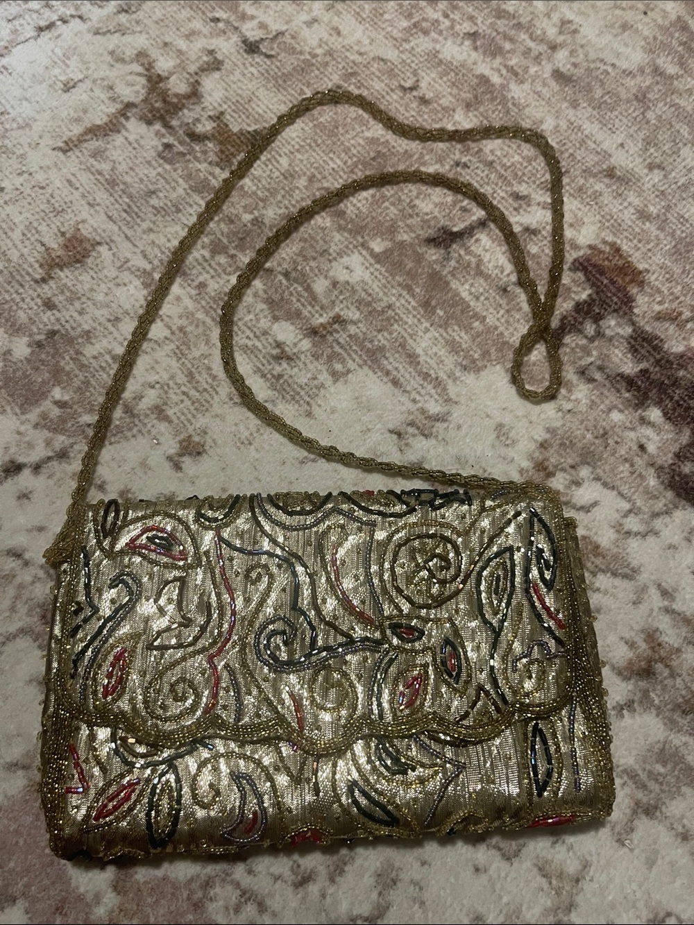 La Regale LTD Gold Beaded Evening Clutch with Multicolor Accents